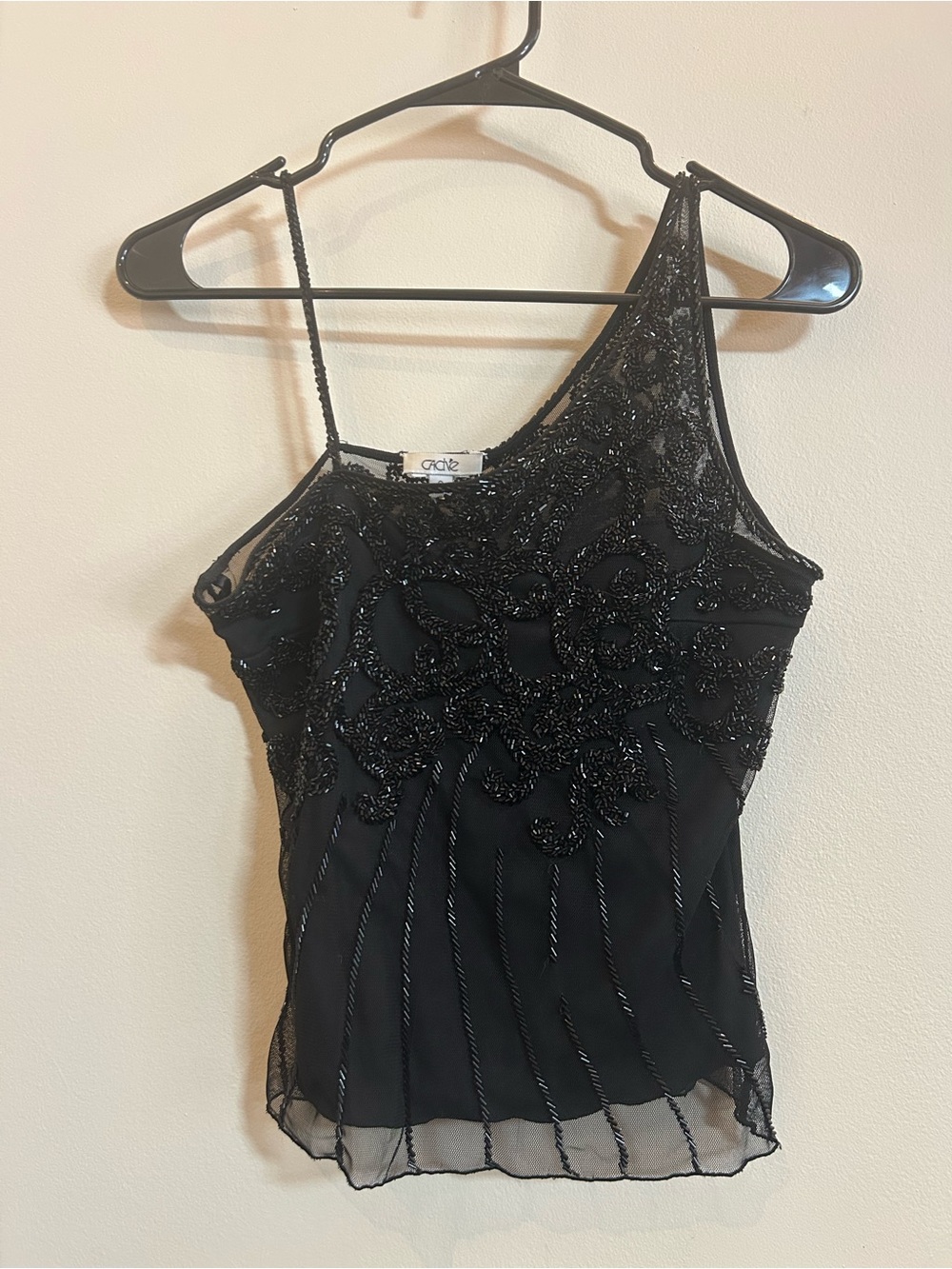 Cache Black Beaded One-Shoulder Top